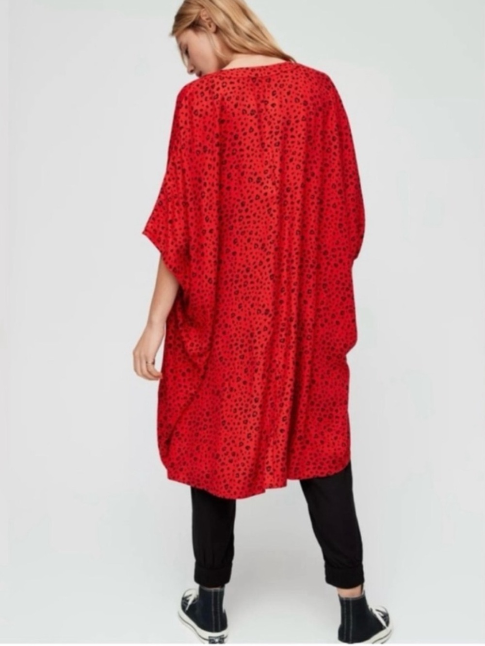 NWT Sunday Best Aitken Leopard Animal Print Kimono Wrap Cardigan Red Oversized - Picture 2 of 8